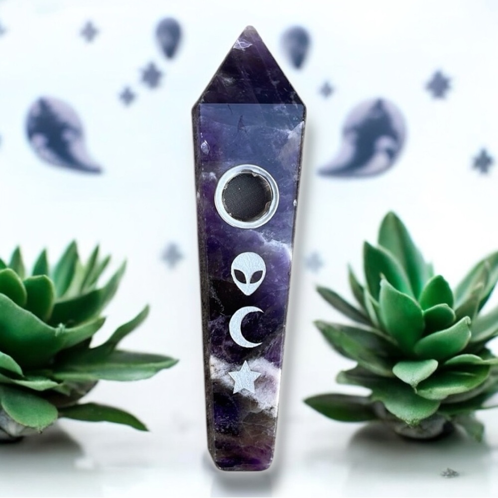 Natural Handmade Amethyst Alien Moon Star Celestial Lunar Crystal Gemstone Wand